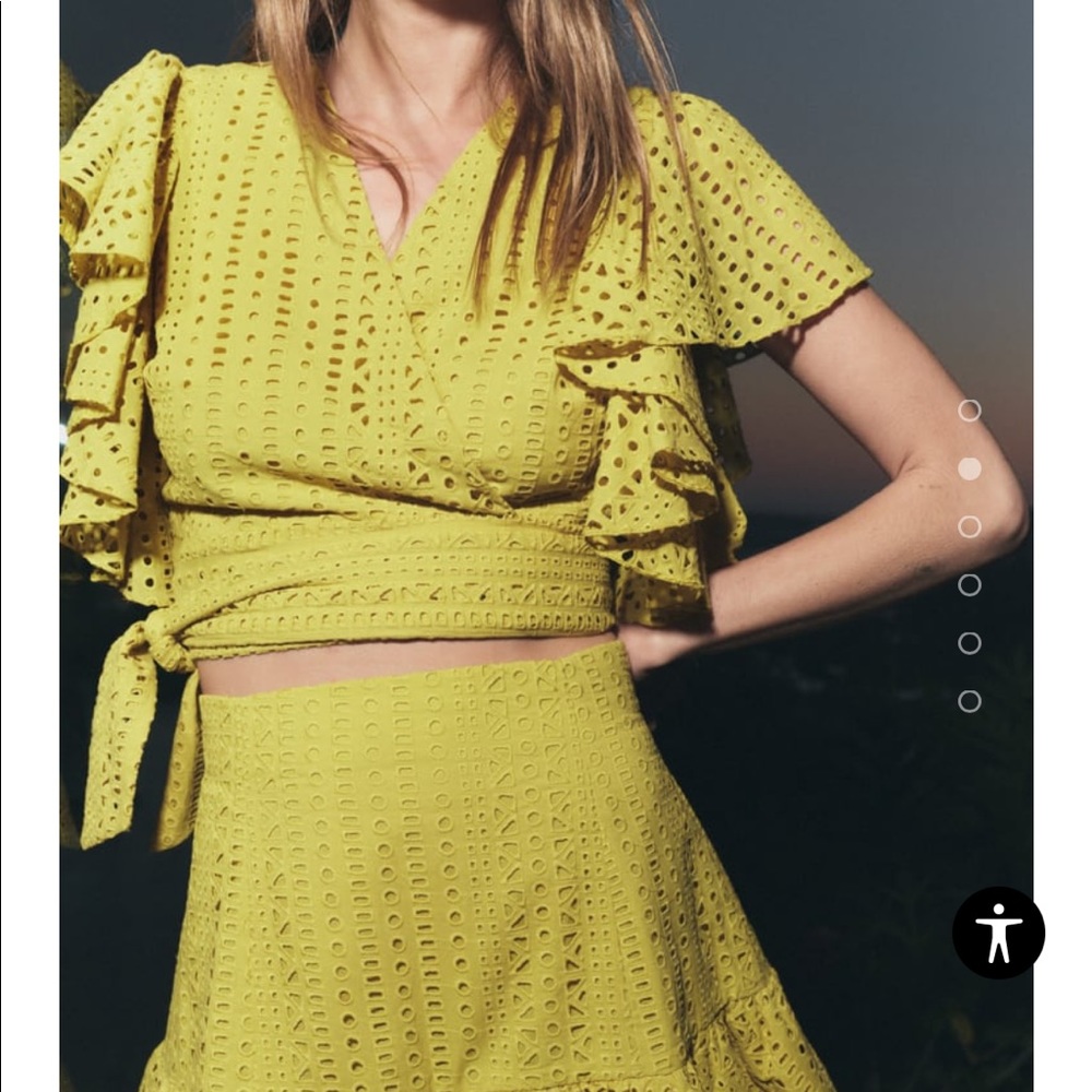 Zara Yellow eyelet wrap top